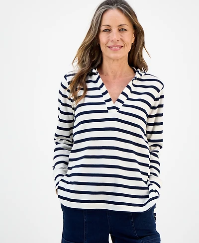 Style & Co Petite Striped Waffle-Knit Pullover Hoodie, Macy's Exclusive
