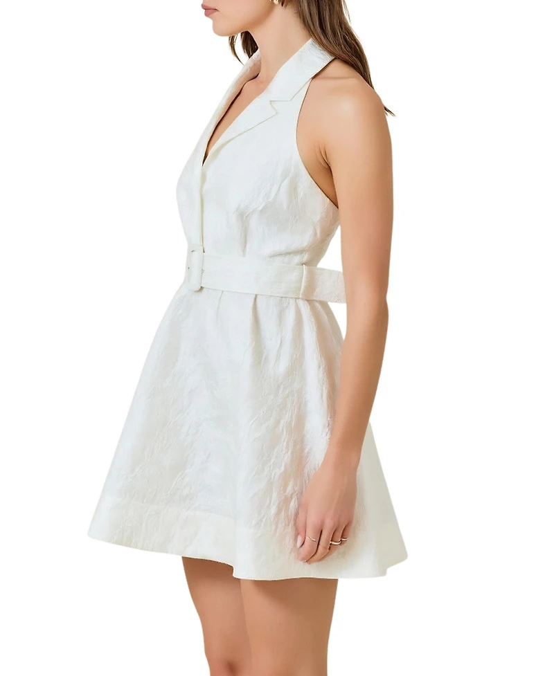 Modenaire Women's Halter Belted Tailored Mini Dress