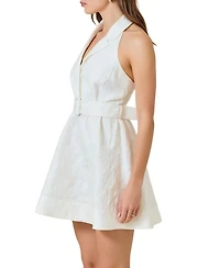 Modenaire Women's Halter Belted Tailored Mini Dress