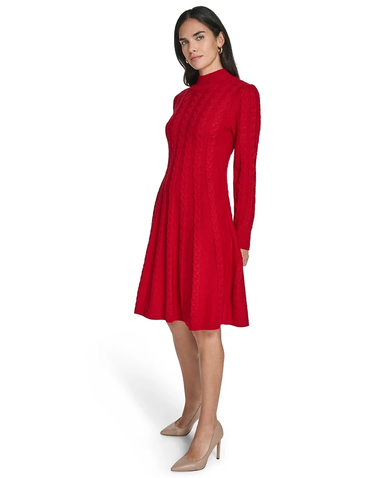 Jessica Howard Petite Cable Sweater Mock Neck Fit & Flare Dress