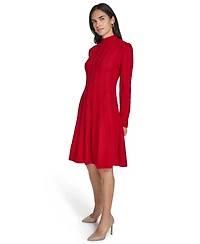 Jessica Howard Petite Cable Sweater Mock Neck Fit & Flare Dress