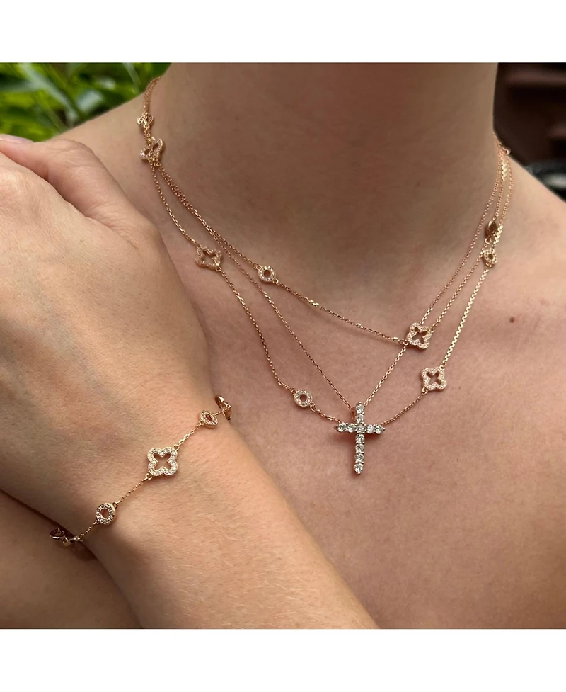 Suzy Levian Sterling Silver Cubic Zirconia Clover and Circle Station Bracelet