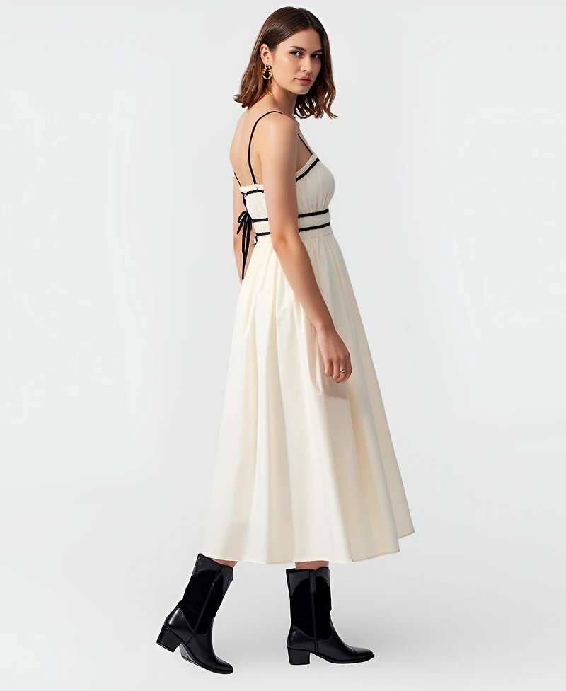 Modenaire Women's Contrast-Trim Spaghetti-Strap Midi Dress