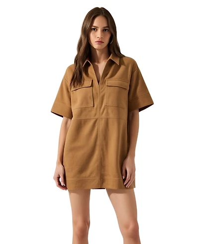 Modenaire Women's Faux Suede Collared Mini Shirt Dress