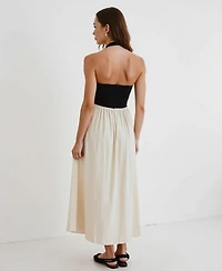 Modenaire Women's Two-Tone Halter Maxi Dress