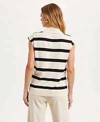 Modenaire Women's Cap Sleeve Striped Knit Polo Top
