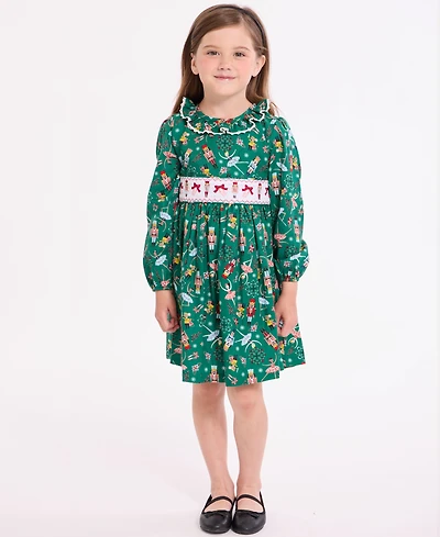 Bonnie Jean Girls 2T-6X Nutcracker Print Smocked Dress