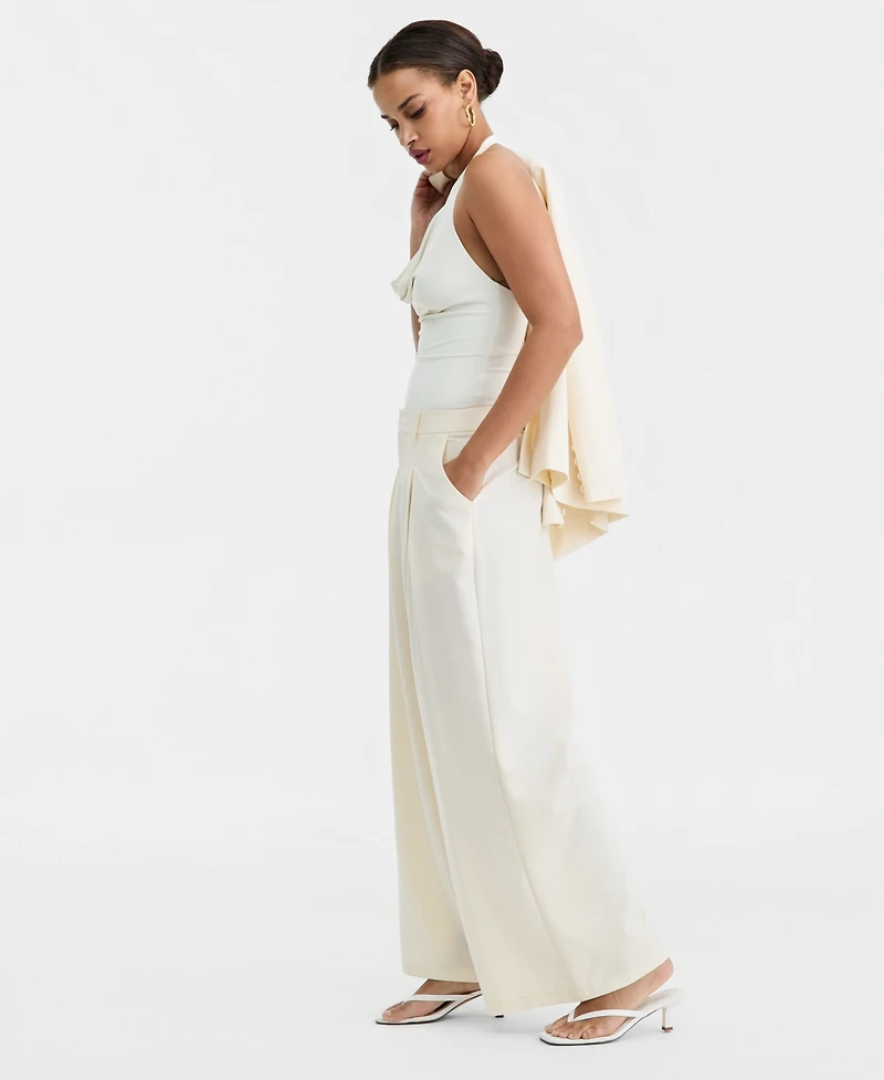 Bar Iii Women's High-Rise Pleat-Front Wide-Leg Pants, Macy's Exclusive