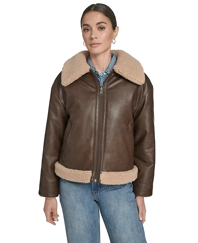 Levi's Women's Regular Reversible Sherpa to Faux Leather Aviator Jacket