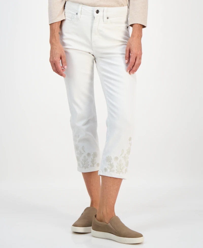 Style & Co Petite Embroidered Cuff High Rise Capri Jeans, Macy's Exclusive