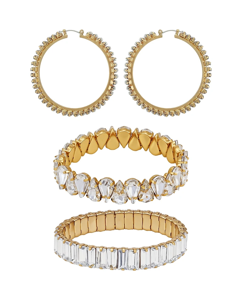 Guess 2-Pc. Glass Stone Gold-Tone Hoop Earrings and Bracelet Gift Set