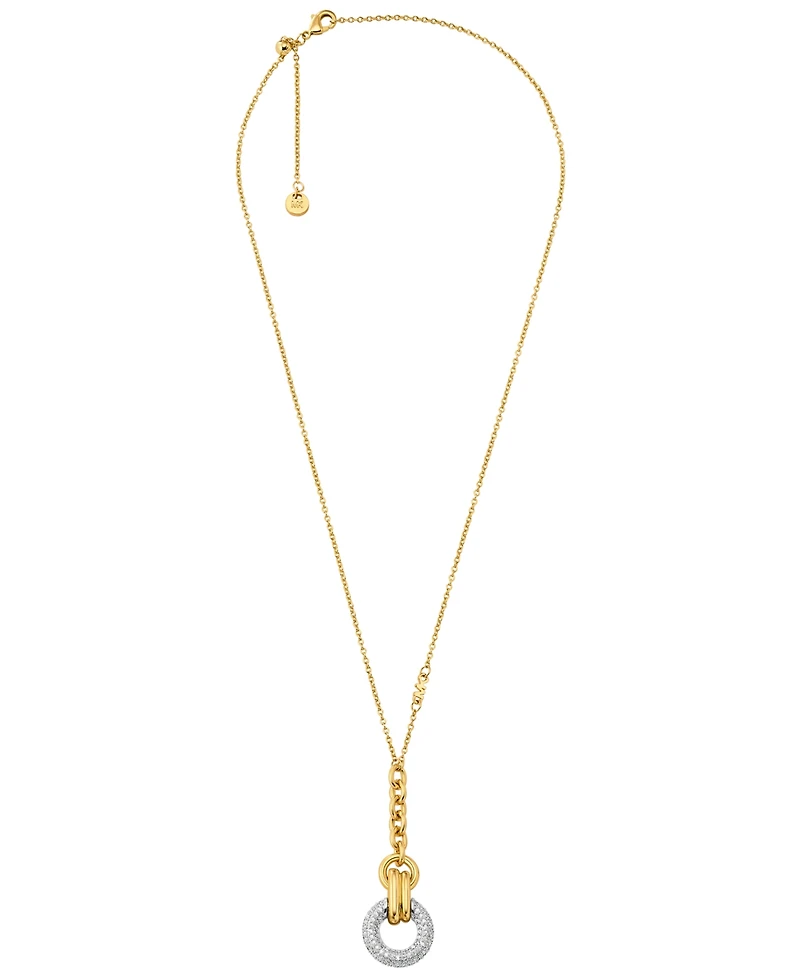 Michael Kors Two Tone Pave Y-Neck Torus Pendant Necklace