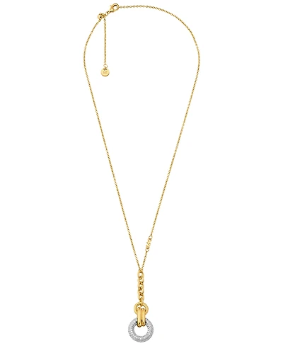 Michael Kors Two Tone Pave Y-Neck Torus Pendant Necklace