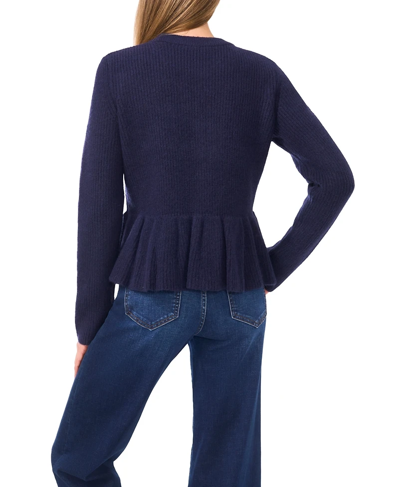 CeCe Women's Peplum Pull On Long Sleeve Sweater