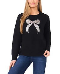CeCe Women's Sequin Bow Pull On Sweater