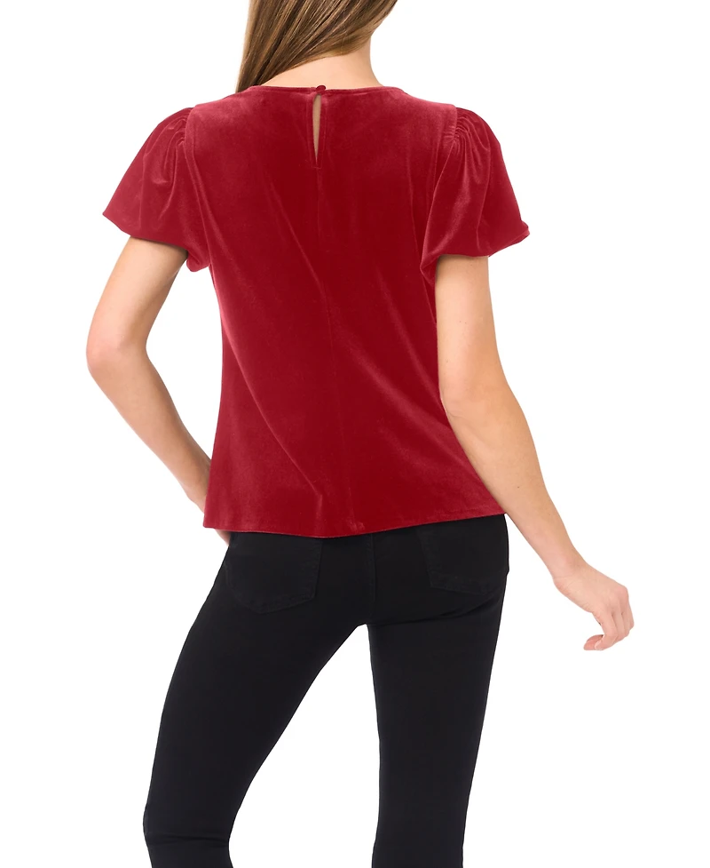 CeCe Women's Crew Neck Puff Sleeve Top