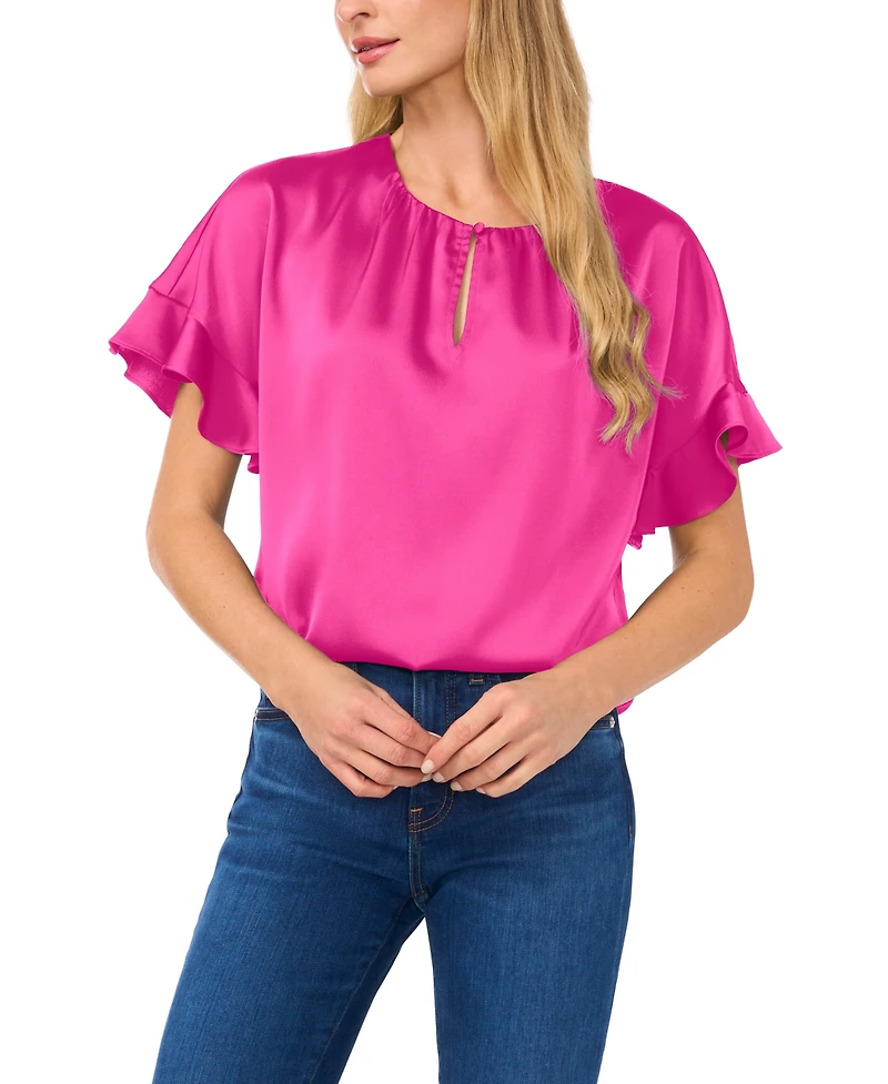 CeCe Women's Short-Sleeve Flutter Blouse