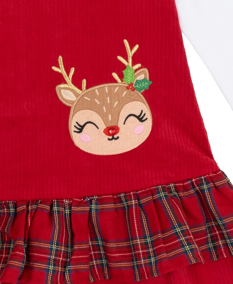 Rare Editions Girls 2T-6X 2-Piece Long Sleeves Top and Plaid Jumper Set