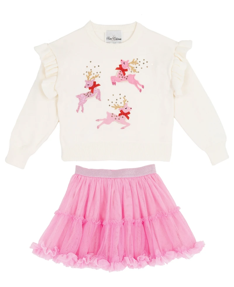 Rare Editions Girls 2T-6X 2-Piece Crewneck Sweater and Ruffled Tutu Set