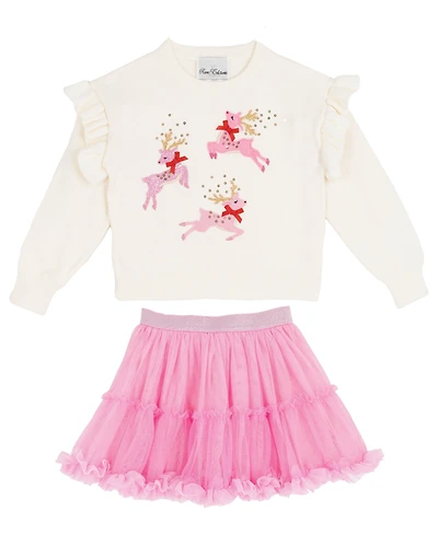 Rare Editions Girls 2T-6X 2-Piece Crewneck Sweater and Ruffled Tutu Set