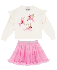 Rare Editions Girls 2T-6X 2-Piece Crewneck Sweater and Ruffled Tutu Set