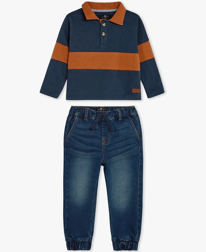 7 For All Mankind Baby Boys 2-Piece Sporty Polo Top and Jeans Set