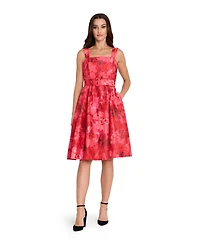 Tahari Asl Women's Square Neck Printed Jacquard Fit and Flare Dress