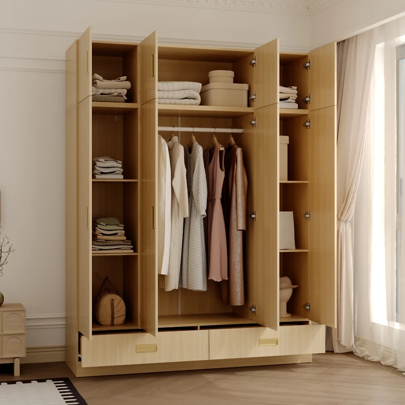 Wardrobe with Top Cabinet, Armoires with Hanging Rod, 2-Drawers, Storage Shelves,Bedroom Closet