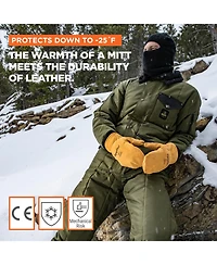 RefrigiWear Men's Warm Fleece Lined Fiberfill Insulated Leather Mitten Gloves