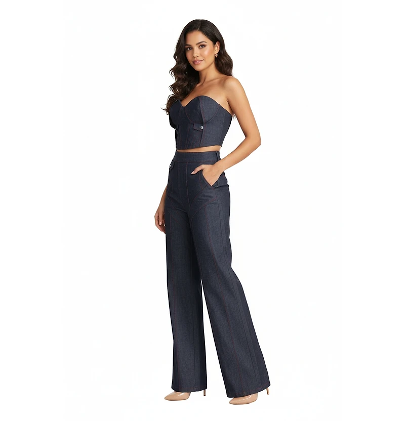 Jendue Women's Chaby Light Denim Corset Crop Top | Strapless Bustier