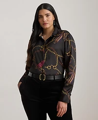 Lauren Ralph Plus Classic Fit Belting-Print Satin Shirt