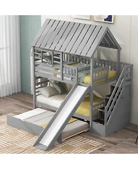 Boyel Living Twin over House Bunk Bed with Trundle and Slide, Storage Staircase, Roof Window Design