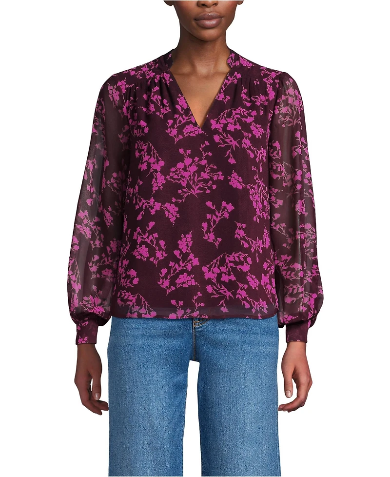 Lands' End Women's Chiffon Removable Tie Neck Blouse