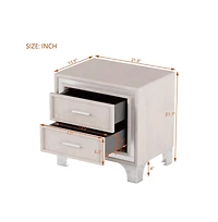 Cesicia Velvet Nightstand with Silver Glitter Strips Vintage Bedside Table 2 Drawers & Metal Legs