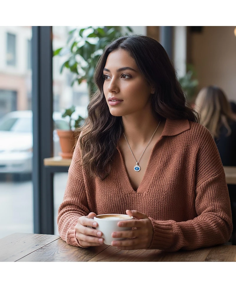 Bling Jewelry Turkish Spiritual Protection Amulet Charm Round Circle Moving Floating Evil Eye Pendant Necklace Rose Gold Plated .925 Sterling Silver