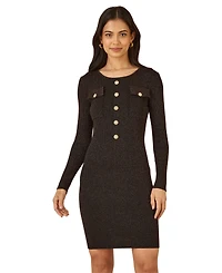 Yumi Women's Metallic Fitted Military Knit Dress