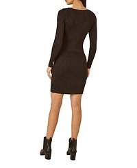 Yumi Women's Metallic Fitted Military Knit Dress