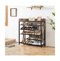 Modern Industrial Free-Standing 6-Layer Shoe Rack with Drawer