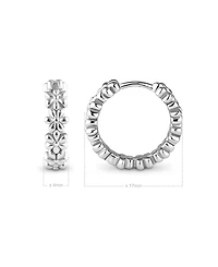 Devata Daisy Flower Hoop Earrings in Rhodium Plated Sterling Silver