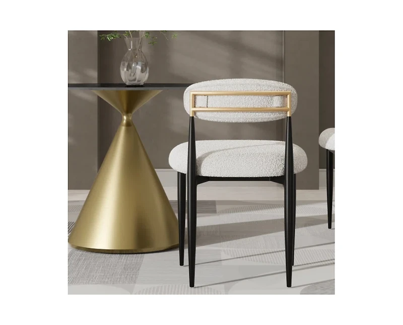 Morden Fort 5 Piece Round 47'' Faux Marble Dining Set Black Table with Beige Boucle Armless Chair