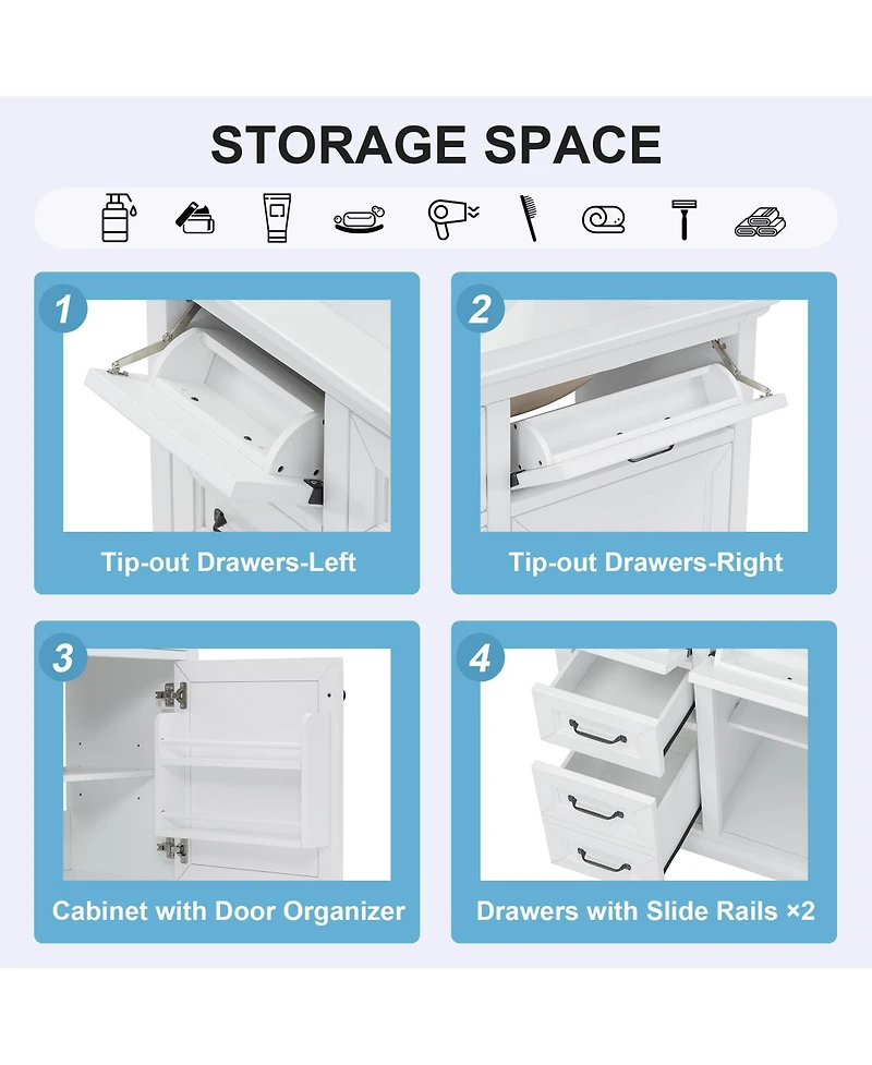Casainc 36" Bathroom Vanity with Ceramic Sink, 4 Drawers and 1 Soft-Close Door, Freestanding