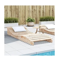 Sun Lounger Natural Pine Solid Pine Wood Large