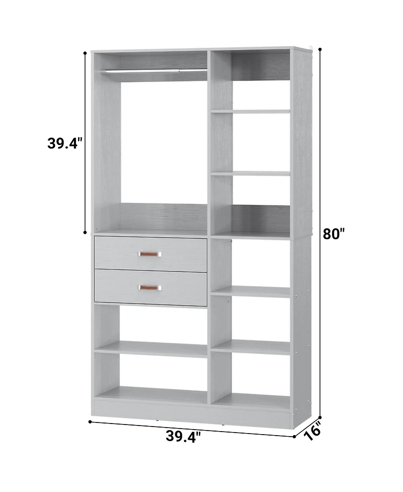 Aheaplus 8FT Walk Closet Organizer with 3 Shelving Towers, Heavy Duty Clothes Rack Drawers
