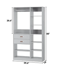 Aheaplus 8FT Walk Closet Organizer with 3 Shelving Towers, Heavy Duty Clothes Rack Drawers