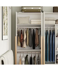 Mirror Finished Armoire, Wardrobe with 10-Shelves, 3-Bars & 4-Large Doors,Bedroom Closet