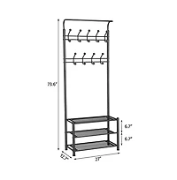 74” H Metal Hall Tree with Shoe Storage Entryway Coat Rack