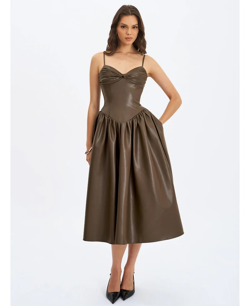 Miss Circle Women's Parisia Cocoa Faux Leather Drop Waist Maxi Dress