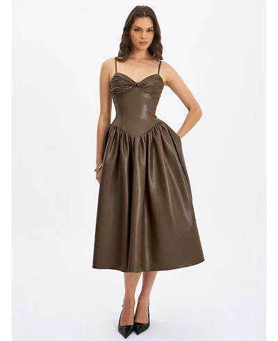 Miss Circle Women's Parisia Cocoa Faux Leather Drop Waist Maxi Dress