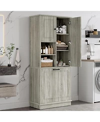 Casainc Tall Storage Cabinet with Adjustable Shelves, Flip-Out Basket and Enclosed Cabinets