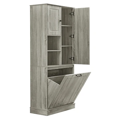 Casainc Tall Storage Cabinet with Adjustable Shelves, Flip-Out Basket and Enclosed Cabinets